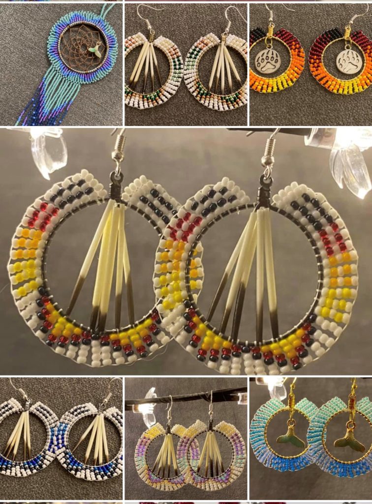 A collage of beaded dreamcatcher earrings